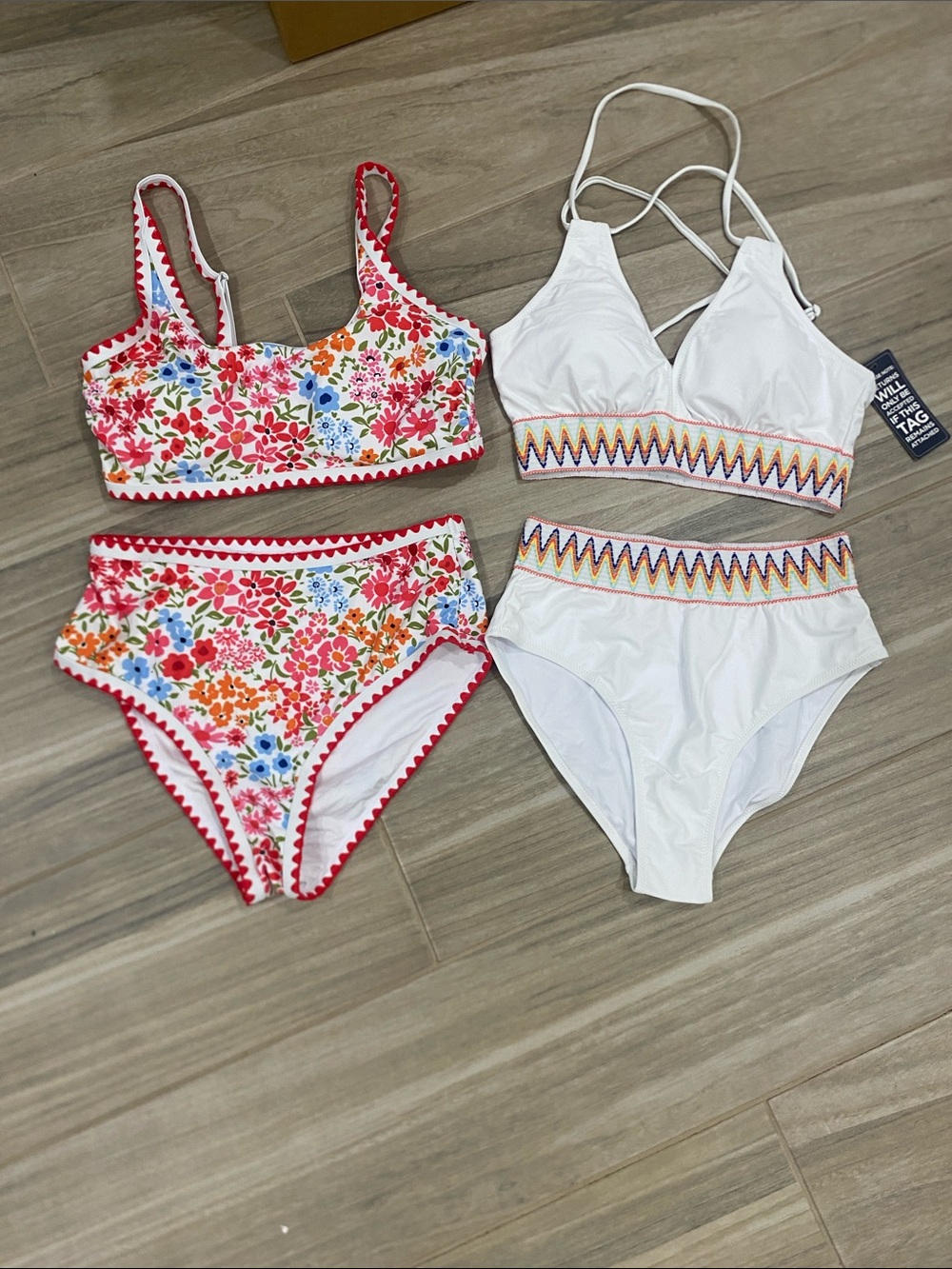 Women’s Floral & White High-Waist Bikini Sets